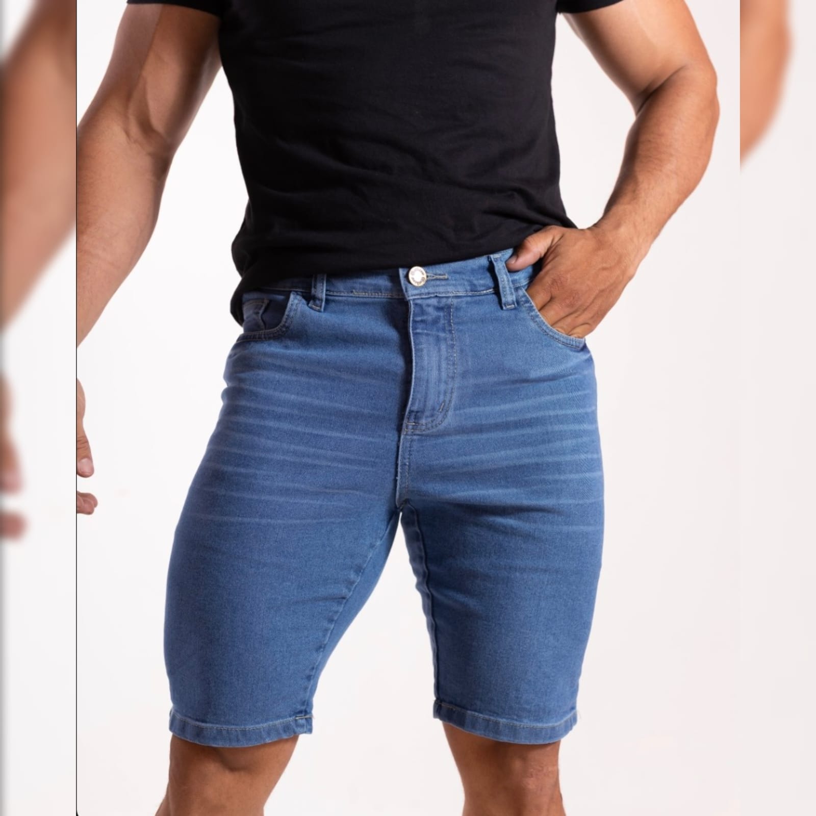 bermuda jeans masculino azul c/bigode