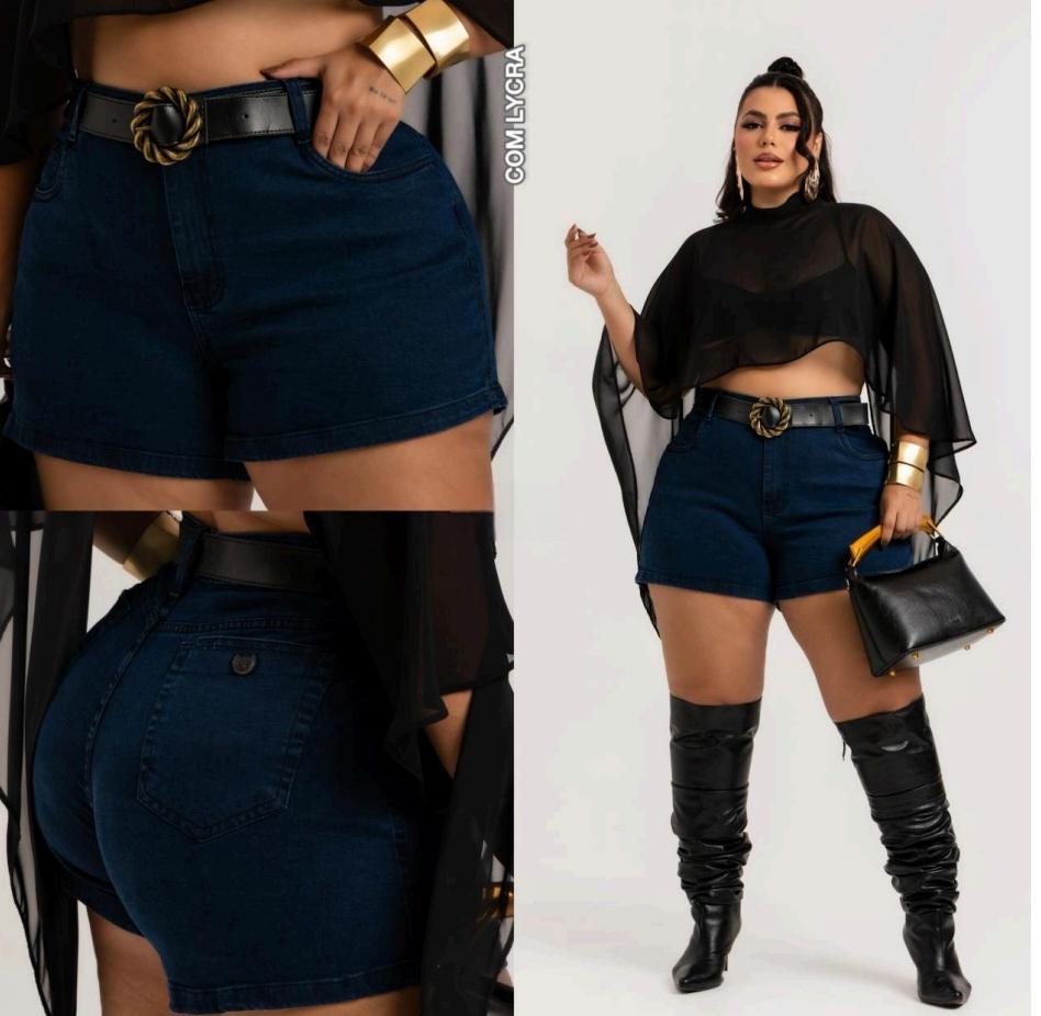 short plus size com lycra c/cinto