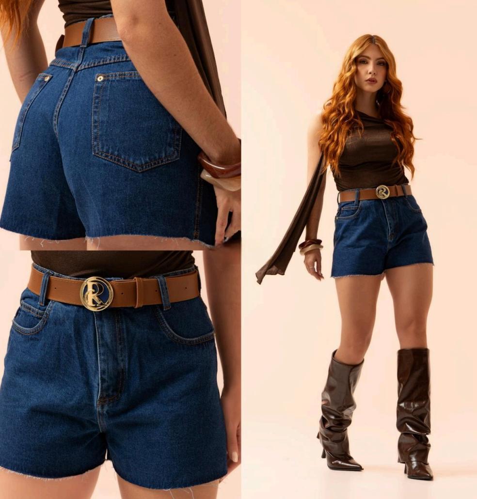 short jeans feminino c/cinto s/lycra