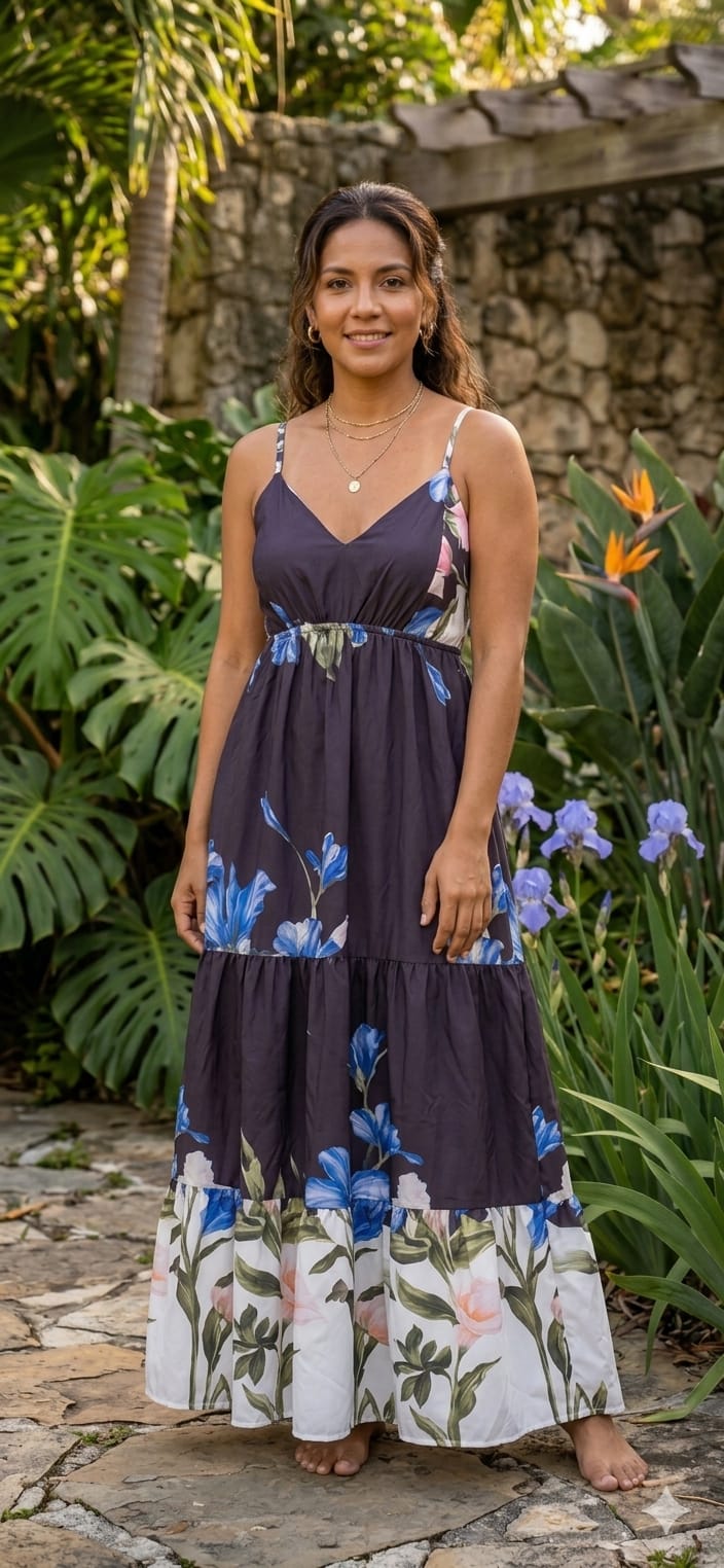 vestido longo estampado Debora